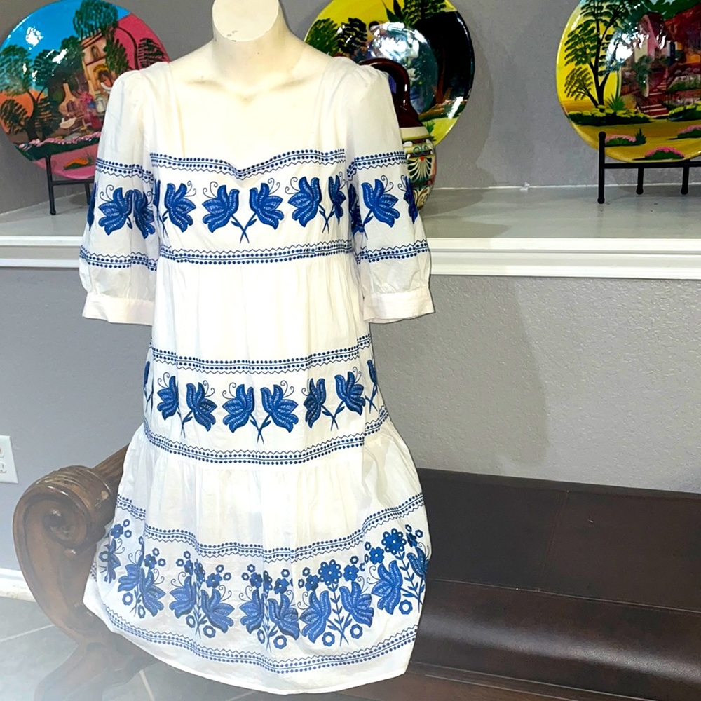 Bohemians blue and white dress/Embroidered